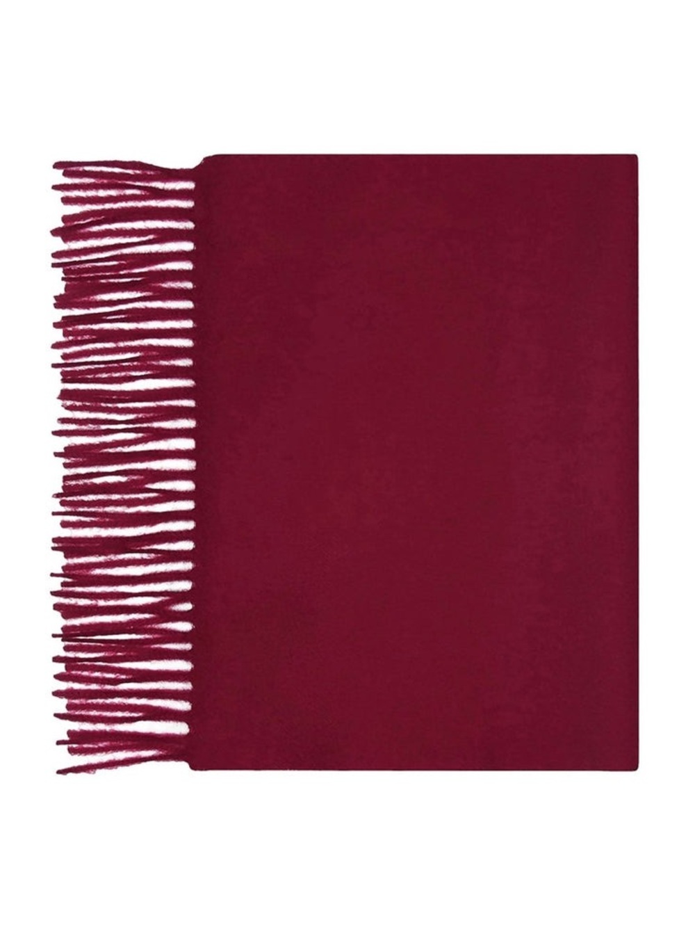 LONA SCOTT Pure Cashmere Plain Scarf with Fringe Unisex Wine Burgundy